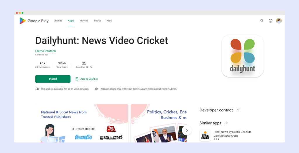 Dailyhunt (Newshunt) – Cricket, News, Videos